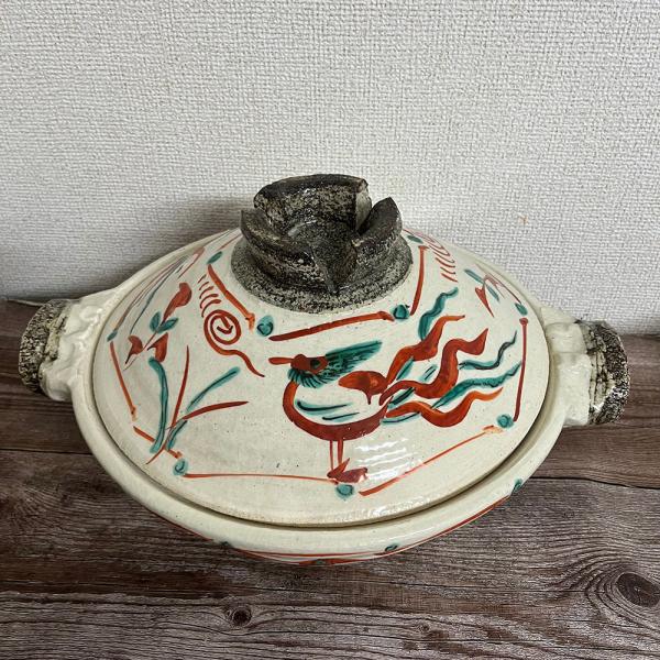 与平窯 赤絵 手造り鍋（大）19-09 千賀陶器 伊賀焼 日本製 送料無料