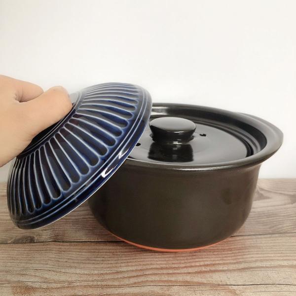 菊花土鍋 3合 中蓋付 炊飯鍋 ごはん鍋 ガス炊飯器 直火対応 萬古焼