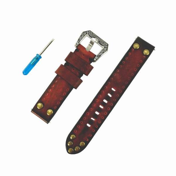 腕時計ベルト ビンテージ風 茶色 幅20mm スタッズ オールレザー 本革