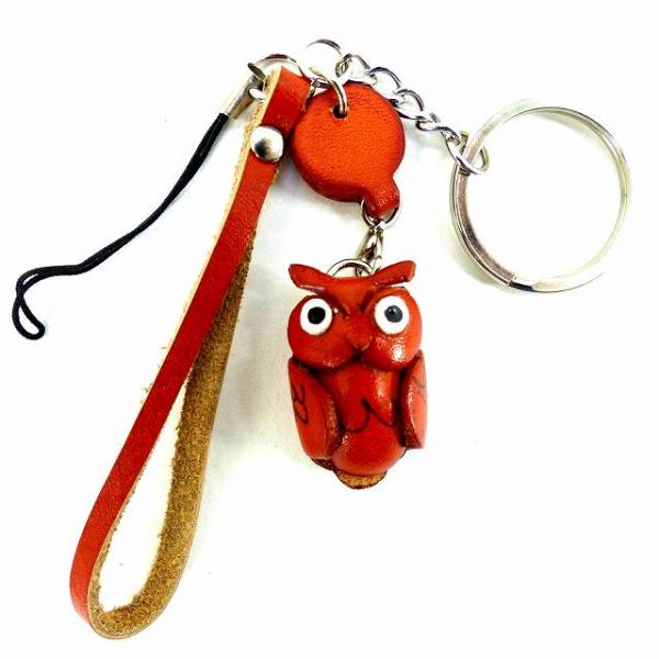 キーホルダー 牛革 本革 レザー ふくろう フクロウ 手作り
