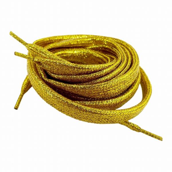 靴ひも 靴紐 キラキラ ラメ ゴールド 薄い金色 平紐 シューレース おしゃれ ETSR-054 メール便OK