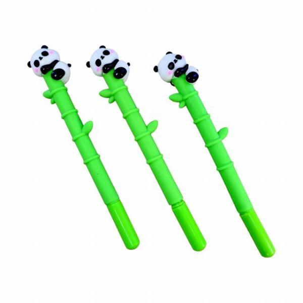 パンダ ボールペン 3本セット 竹竿 動物 水性ボールペン キャップ付き かわいい HB-655 メール便OK