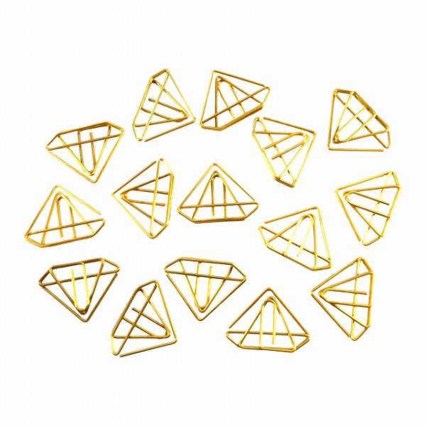 デザイン ゼムクリップ ダイヤ 宝石 15個セット ゴールド ペーパークリップ HB-672 メール便送料無料