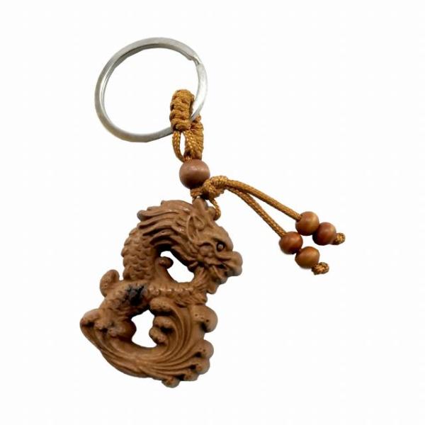 木彫りキーホルダー 龍 ドラゴン 木製 キーリング 工芸品 縁起物 KH-107 メール便OK