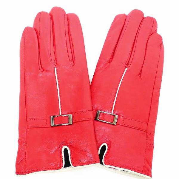 Dior 手袋 羊革 ラムレザー ワインレッド 手袋 レディース レザー 羊革 裏起毛入り 白ライン 赤っぽいピンク系