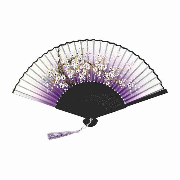 扇子 桜 紫色 蝶 紫桜 タッセル付き 21cm 幅36cm おしゃれ SEN