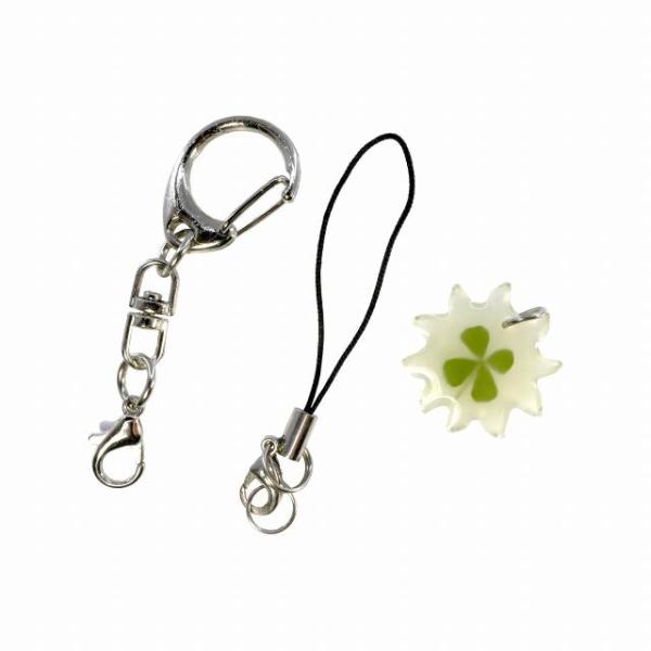 四葉 クローバー キーホルダー ストラップ セルフ 蓄光 ギザギザ