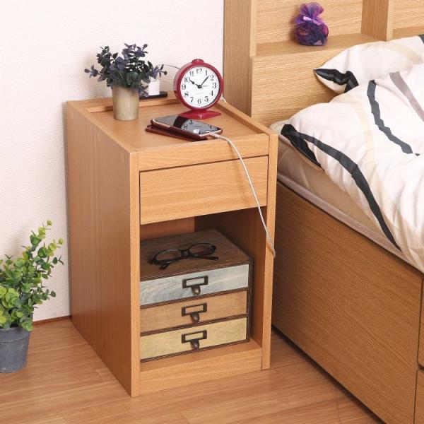 (タイムセール中) ベッドサイドテーブル おしゃれ 引き出し コンセント付き 幅30×奥行36×高さ50cm ナチュラル