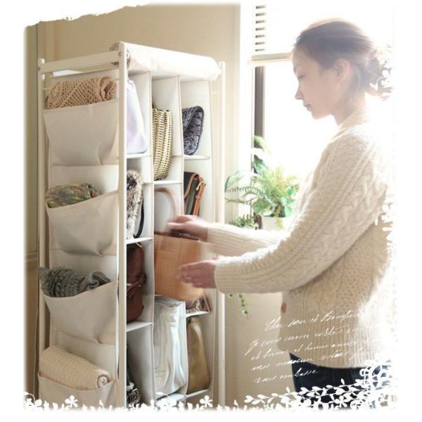 バッグ収納ラック かばん 賜物 収納棚 鞄 キャスター付き ブラウン アイボリー