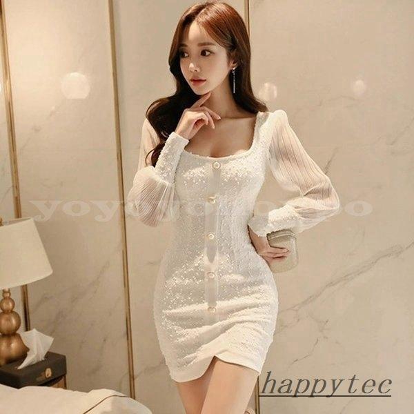 長袖ミニ丈ワンピースキャバドレス代タイトワンピースレディースパーティー白ワンピミニドレス韓国風 Hap ハッピーテック 通販 Yahoo ショッピング