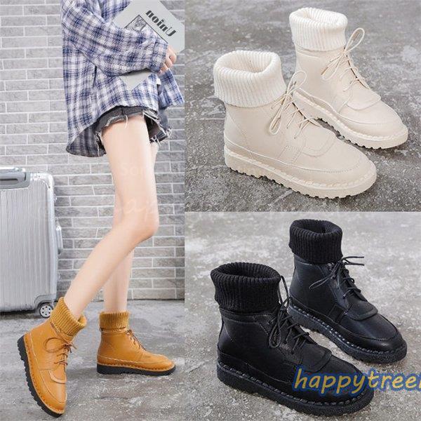 ブーツ ショートブーツ レディース ニットブーツ リブニットブーツ 靴 レディースシューズ 美脚 歩きやすい 疲れない 通学 カジュアル Pu 秋冬 Htlb5 Happy Tree Mall 通販 Yahoo ショッピング