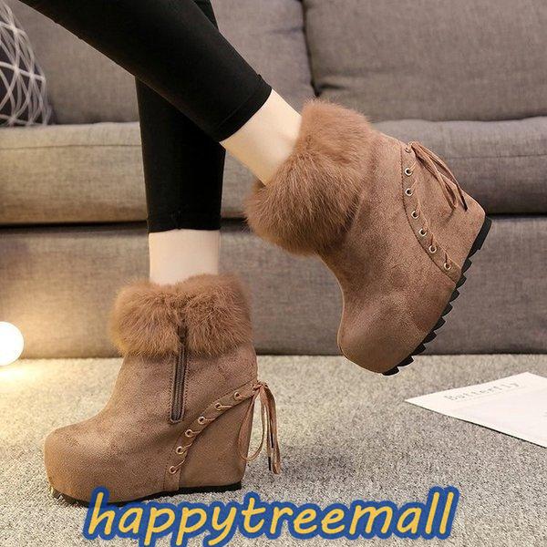 ショートブーツ レディース ムートンブーツ インヒールブーツ 裏起毛 ファーブーツ 靴 ファーシューズ 美脚 歩きやすい 冬 ファー付き 厚底 インヒール Htm Happy Tree Mall 通販 Yahoo ショッピング