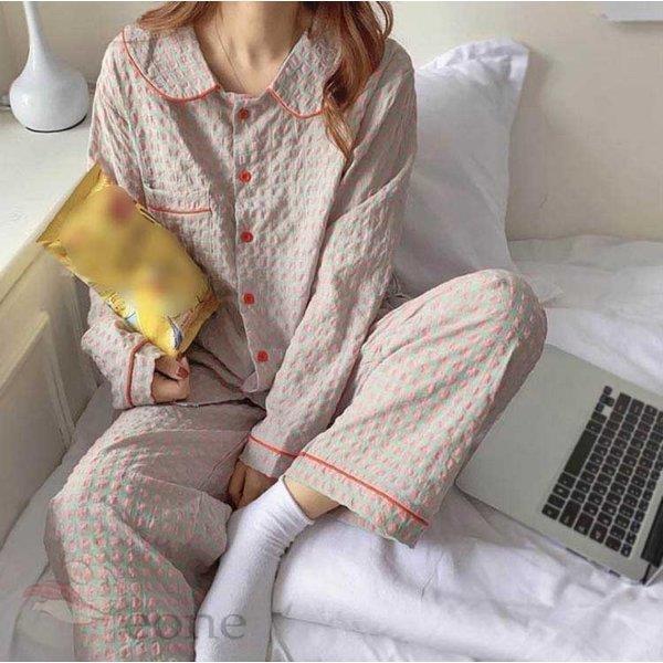 パジャマ 上下セット レディース 前開き 綿 パジャマ 春夏 長袖 韓国風 可愛い パジャマ ゆるゆる 寝巻き ルームウェア ローブ 部屋着 Htma02e Happy Tree Mall 通販 Yahoo ショッピング