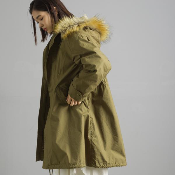 OMNES PAコーティング モッズコート レディース アウター ロング カジュアル 裏ボア フード ファー ライナー 取り外し可能