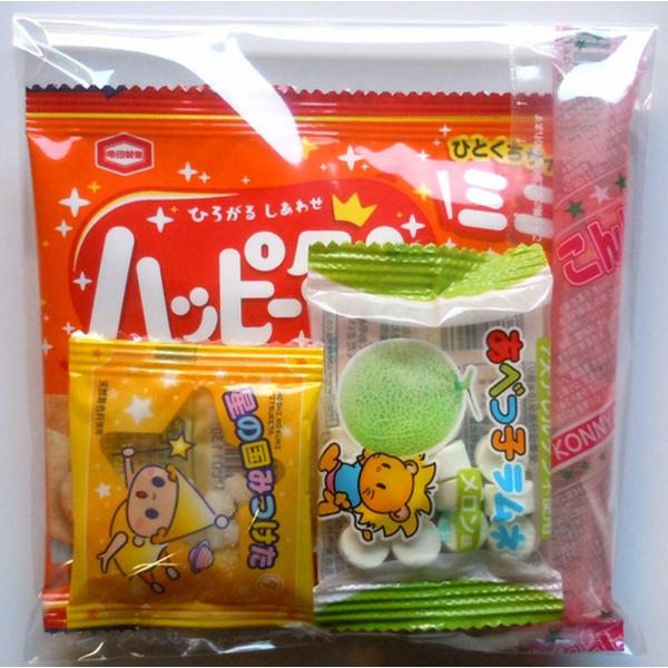 人気の駄菓子の中から７大アレルゲン不使用の駄菓子を選んでお作りします。お菓子の内容はハッピーターン、こんにゃくゼリー、あべっ子ラムネ、星の国みつけた(こんぺいとう)の４品です。透明OPP袋に入れてお作りします。出来上がりの大きさは１４×15...