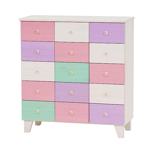 チェスト タンス 木製カラフルチェスト パステルグラデーション 幅85cm 高さ92cm ホワイトウォッシュ 木製 箪笥