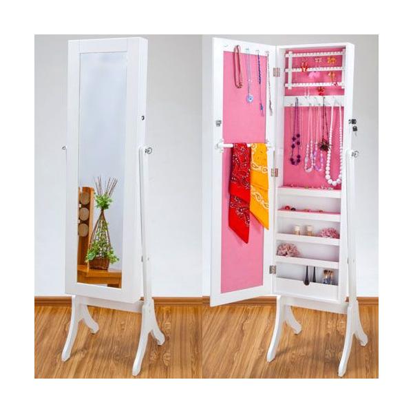 スタンドミラー 姿見 ミラー 鏡 アクセサリー収納 モデル アクセサリー掛け アクセサリー 収納 ホワイト 鍵付 全身鏡 ハイ 高さ153 かわいい おしゃれ かがみ