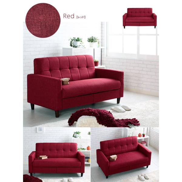 ソファ ソファー 2人掛けソファ 2人掛け 引出し付き Sale開催中 布張り Slage 引き出し 幅131cm コンパクトソファー レッド 収納 スレージ ソファ下収納