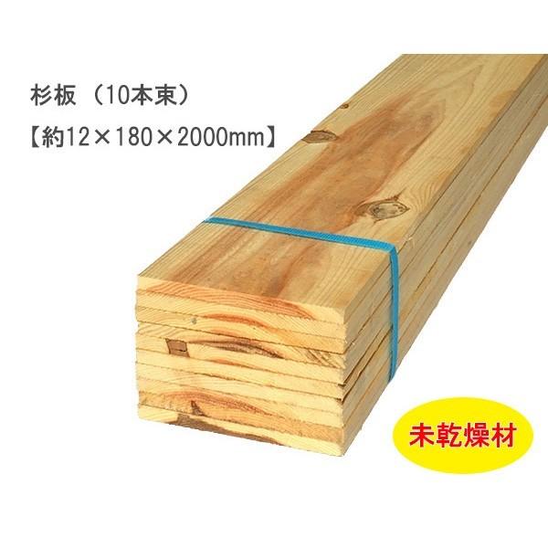 杉板 （約12×180×2000mm）(10枚入) 未乾燥 スギ すぎ 無塗装 DIY