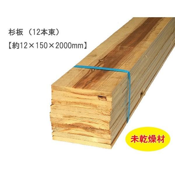 杉板 （約12×150×2000mm）(12枚入) 未乾燥 スギ すぎ 無塗装 DIY