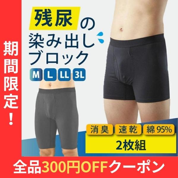 尿漏れパンツ 男性 失禁パンツ NEWエチケットボクサーパンツ 2枚組 吸水 男性用 前開き ショート丈 ロング丈 下着 尿ジミ防止