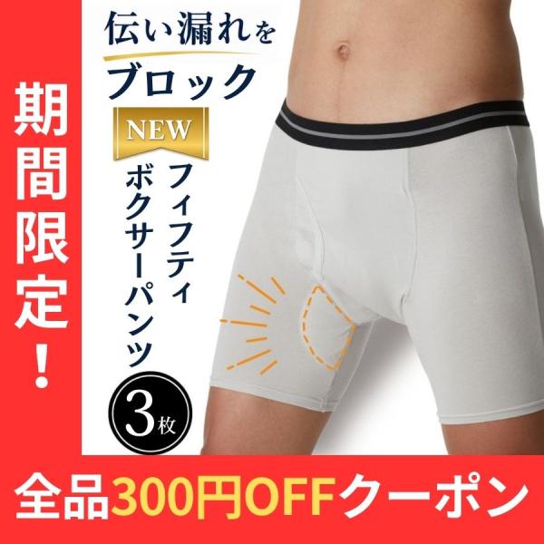尿漏れパンツ 男性 失禁パンツ NEWフィフティボクサー 50cc 同色3枚組 吸水 男性用 安心 前開き 日本製 ちょい漏れ