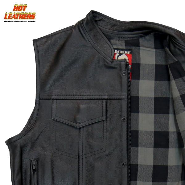 リメイク　ベスト　サイズL相当　　4 Hot Leathers バイク レザーベスト 本革 牛革 Flannel Gray Liner