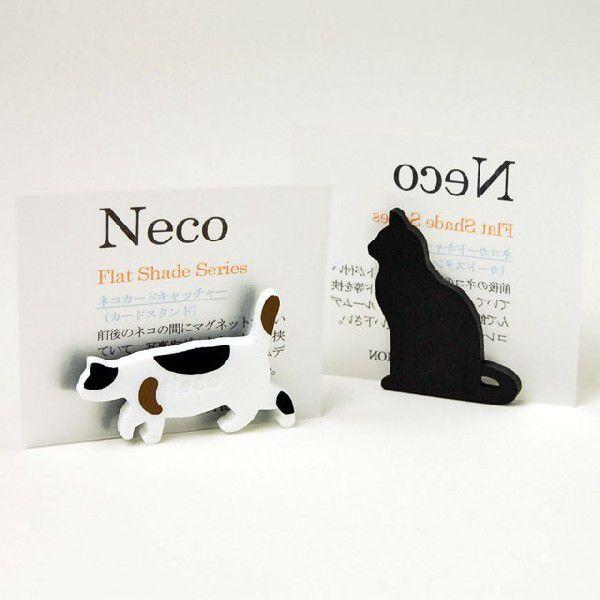 猫のマグネットカードスタンド T'S COLLECTION 黒猫と三毛 （歩き