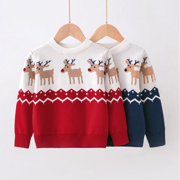 子供服 ニットセーター 男の子 女の子 クリスマス 衣装 丸ネック 長袖 鹿柄 キッズ トップス 秋冬 可愛い 通園 お出掛け 孫 クリスマス プレゼント
