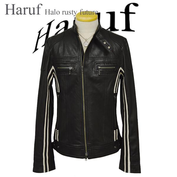 レザージャケット メンズ 本革 ホワイト ライン入り シングル ライダースジャケット 革ジャン シングル シンプル おしゃれ ブランド ブラック bk Haruf Leather 通販 Yahoo ショッピング
