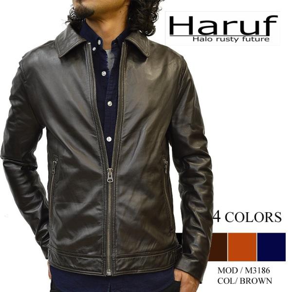 【バルマン】レザージャケット　羊革　ブラウン　茶色　15号 Haruf（ハルフ） 本革 レザージャケット メンズ 衿付き ライダース