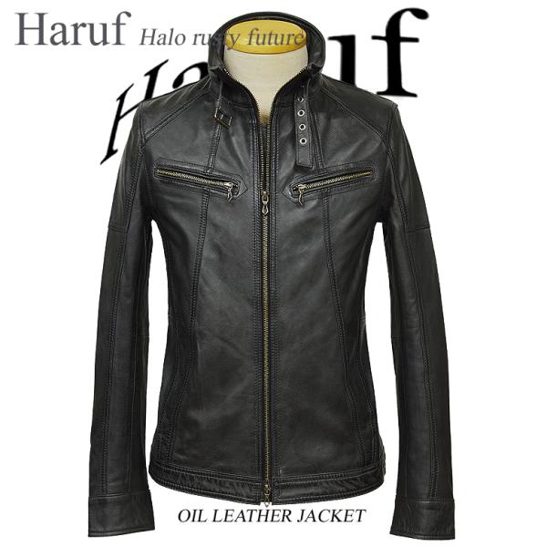 Haruf 馬革 本革 シングルライダースジャケット 黒 5L Haruf（ハルフ） 馬革 ライダースジャケット メンズ 本革 レザー