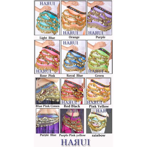 ◆品番：868417a◆サイズ：Ｆ(フリー)・幅：約148cm / 丈(中央)：約27cm◆カラー：ピンク ターコイズ イエロー等のレインボーグラデーション◆上段1段・コイン4段 アーチアーチ状に4段重ねのコインが付いたヒップスカーフです。...