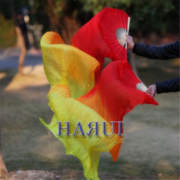 ◆商品番号：Fan20◆サイズ：180cm◆カラー：レッド・オレンジ・イエロー　[赤→オレンジ→黄色]　※逆バージョンもございます。◆ベール布地：シルク100％◆縫い止め：有りレッドから、オレンジ→イエローの3色のグラデーション シルクを使...