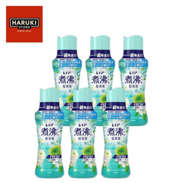 【即納】レノア 煮沸レベル超消臭 抗菌ビーズ FRESH 太陽とフレッシュグリーンの香り 本体 420mL×6本 [ケース品]