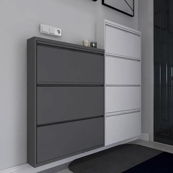 【商品材質】スリムなスチール製シューズラック（3段/4段）【シューズラック スリム 薄型】 このシューズラックは厚さわずか15.2cmで、最大限のスペース利用を可能にし、狭いスペースや廊下に最適です。【耐久性・多機能収納】シンプルでスタイリ...