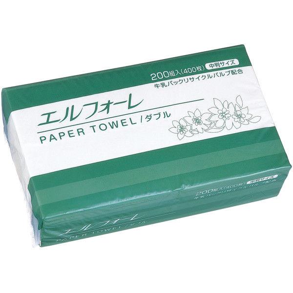 ［※事業者限定※まとめ買い専用特価：数量5以上］エルフォーレタオル ペーパータオル ダブル 中判 200組×30パック