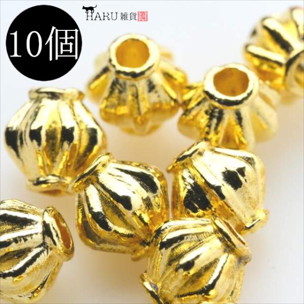 メタルビーズ 10個セット f3 ボール 樽状 アクセサリー パーツ ゴールド 金 ロンデル スペーサー 金具 留め具 ビーズ 穴 ホール 手作り ハンドメイド 手芸 R-324