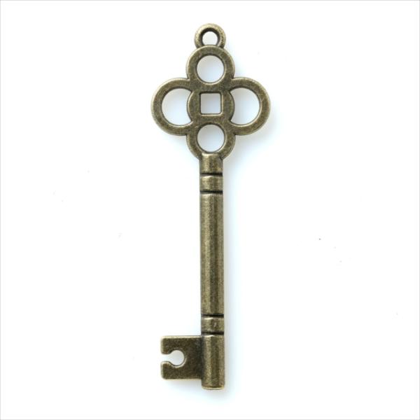 金古美 チャーム 1本 1個 鍵 キー 四つ葉 カギ アンティークゴールド アクセサリー パーツ カン付き 金具 金属 メタル ピアス レジン ハンドメイド T-269