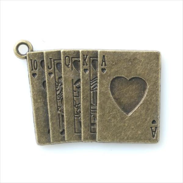 金古美 チャーム 1個 トランプ アリス 大きめ アンティークゴールド アクセサリー パーツ カン付き 金具 金属 メタル ピアス タッセル 素材 ハンドメイド T-219