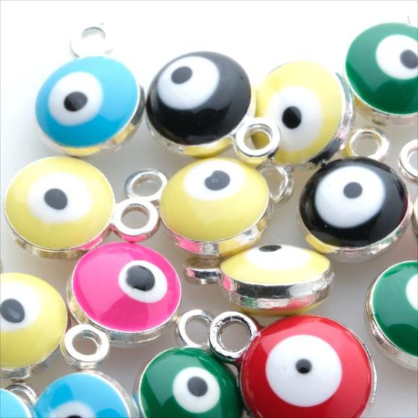 ナザールボンジュウ 目玉チャーム ミックスカラー 7色約23個セット ホワイトシルバー 銀 デザイン アクセサリー パーツ カン付き レジン ハンドメイド U-053