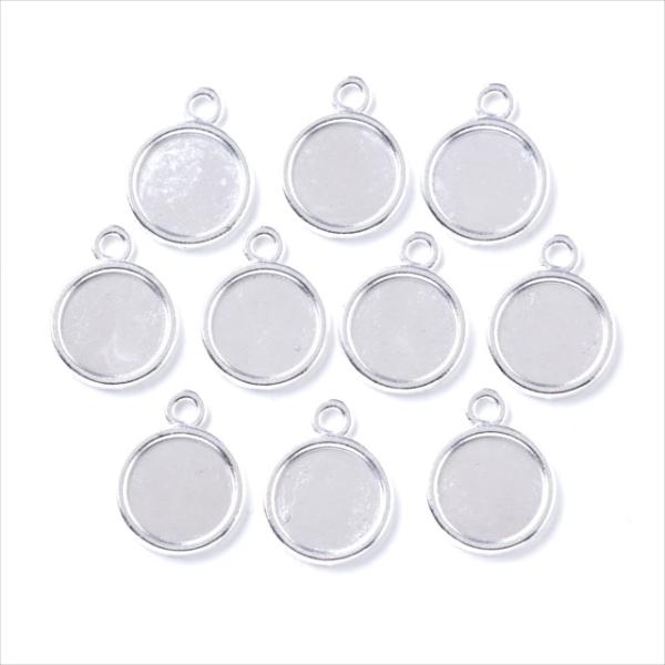サービス品 ミール皿 10枚 丸皿 小さめ s31 ホワイトシルバー 銀 カンあり カン付き 丸 レジン アクセサリー パーツ 枠 台座 ハンドメイド ピアス 材料 金具