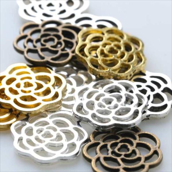 チャーム カメリア12枚セット 4色×各3枚 ミックス ゴールド ホワイトシルバー アンティーク シルバー アクセサリー パーツ フラワー カン無し V-054