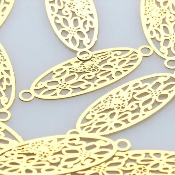 透かしパーツ ゴールド 10枚セット 細長 コネクター カン×2 sg17 チャーム レジン スカシパーツ アクセサリー パーツ 楕円 オーバル 金 金具 カン付き T-340