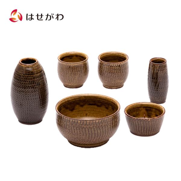 仏具 小物 仏具セット 国産 モダン ミニ 陶器 茶 ブラウン「六具足 ＫＺ ちゃのこ ニッキ」お仏壇のはせがわ