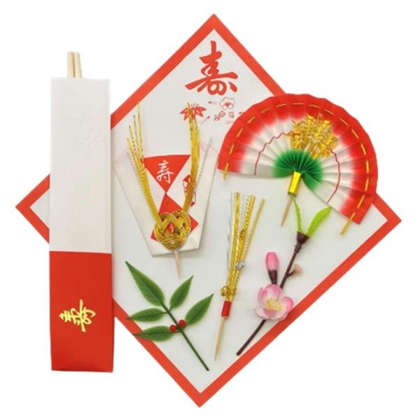 お食い初めや様々なお祝い事で使われる祝い鯛。そんな祝い鯛をもっと華やかに飾りたい、というお客様のために当店が鯛飾りアイテムを厳選しセットにしました。【内容】鯛飾り５点・敷紙１枚・祝い箸１膳手ごろな価格で簡単に料亭風の祝い鯛に仕上げることがで...