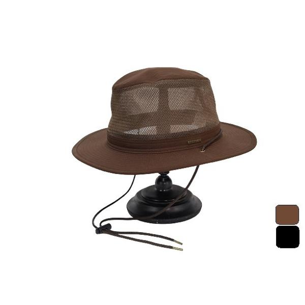 メンズハット 撥水加工 MからLL STETSON メッシュ あご紐付き 日本製 ブラウン ブラック サイズ調節 帽子 広つば 春夏 男性 SE718