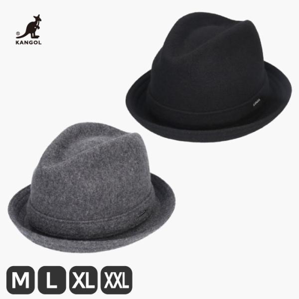 SALE❄️BIG　KANGOL　中折れハット　ウール素材　黒　XLサイズ KANGOL（カンゴール） 中折れ ハット ウール プレイヤー メンズ