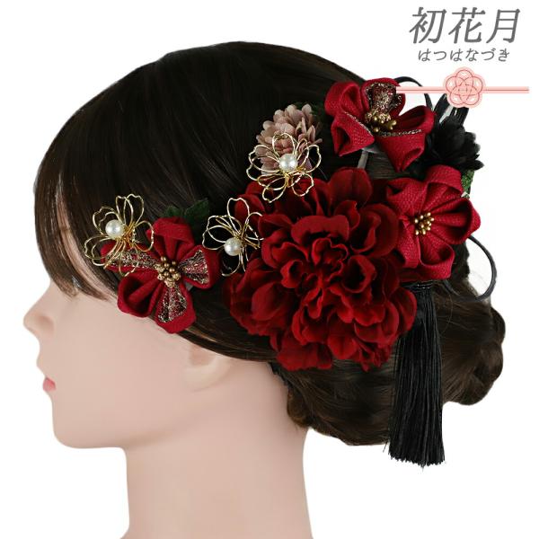 髪飾り 成人式 ドライフラワー つまみ細工 赤 紐 ゴールド 振袖 前撮り 袴 花 金 黒 ピンク ちりめん 組紐 房 パールビーズ 大きい 小さい 2点セット着物 和装 コーム Uピン 粋 日本製 おしゃれ 結婚式 卒業式 入園式 卒園式...