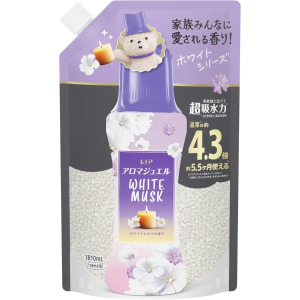 他サイト： レノア アロマジュエル WHITE MUSK 香り付けビーズ ホワイトムスクの香り 詰め替え 1810mL 大容量 柔軟剤を一緒に使って効果長続きの商品画像